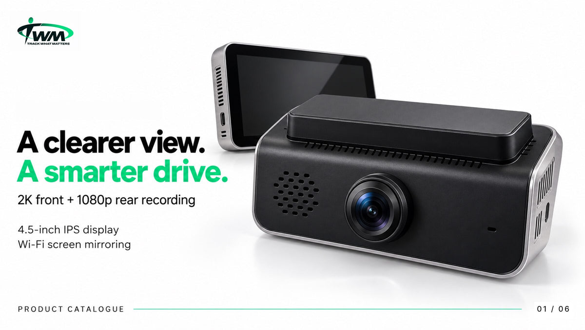 TWM A6 2K dash cam with a 4.5 inch IPS display and Wi-Fi screen mirroring