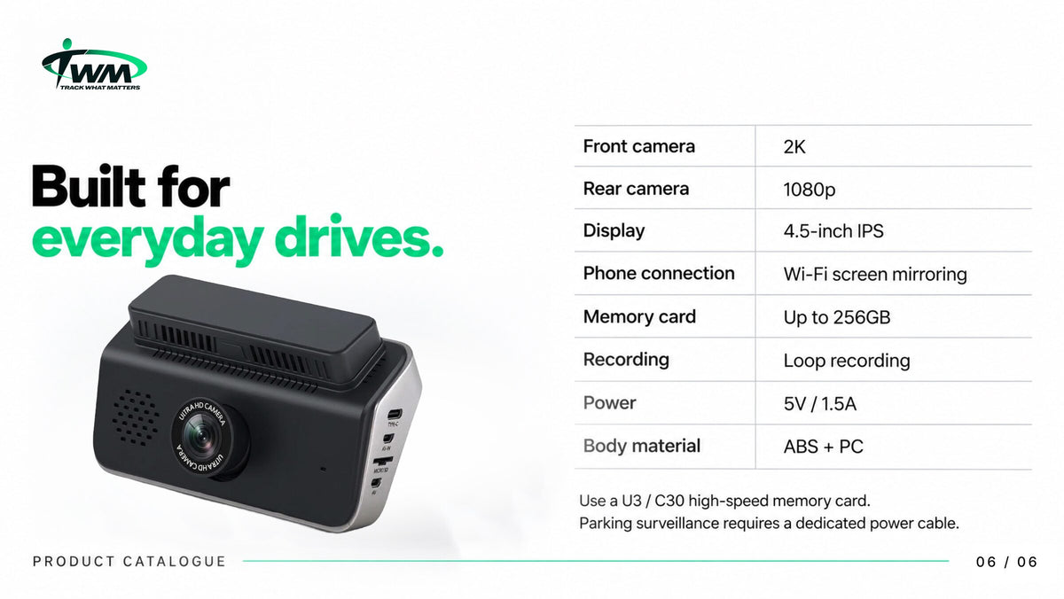 TWM A6 CarPlay dash cam specifications