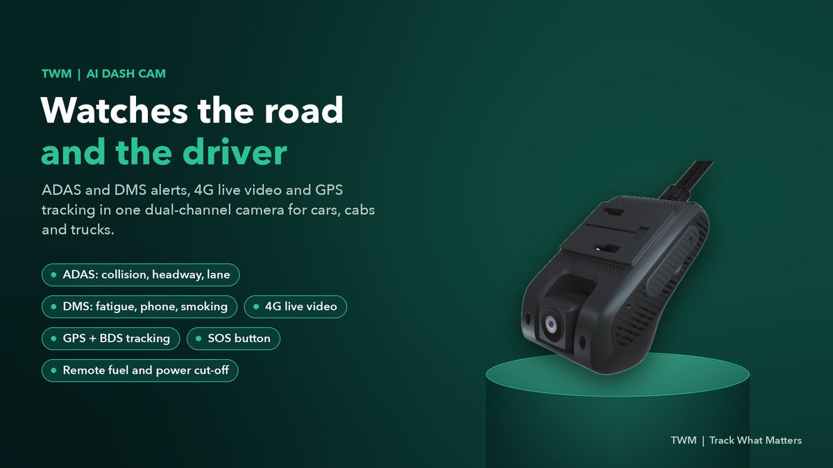 TWM AI dash cam: ADAS and DMS alerts, 4G live video, GPS tracking and SOS button
