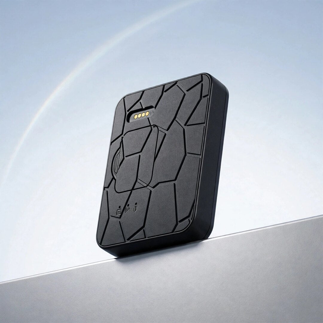 TWM G50 magnetic GPS tracker, angled view of the textured body