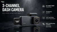 TWM R3 3-channel dash camera: 2K + 1080p + 1080p recording, F2.0 night vision, 3.39 inch touch screen, Wi-Fi and G-sensor