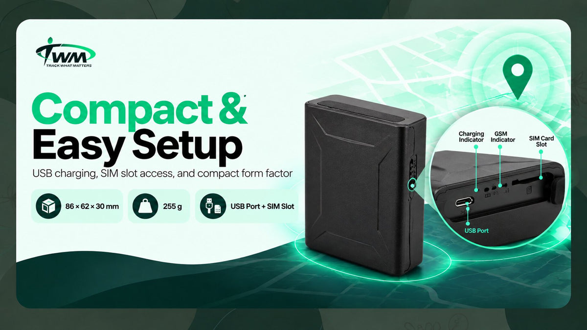 TWM S15: 86 × 62 × 30 mm, 255 g, USB charging port, SIM slot and indicators