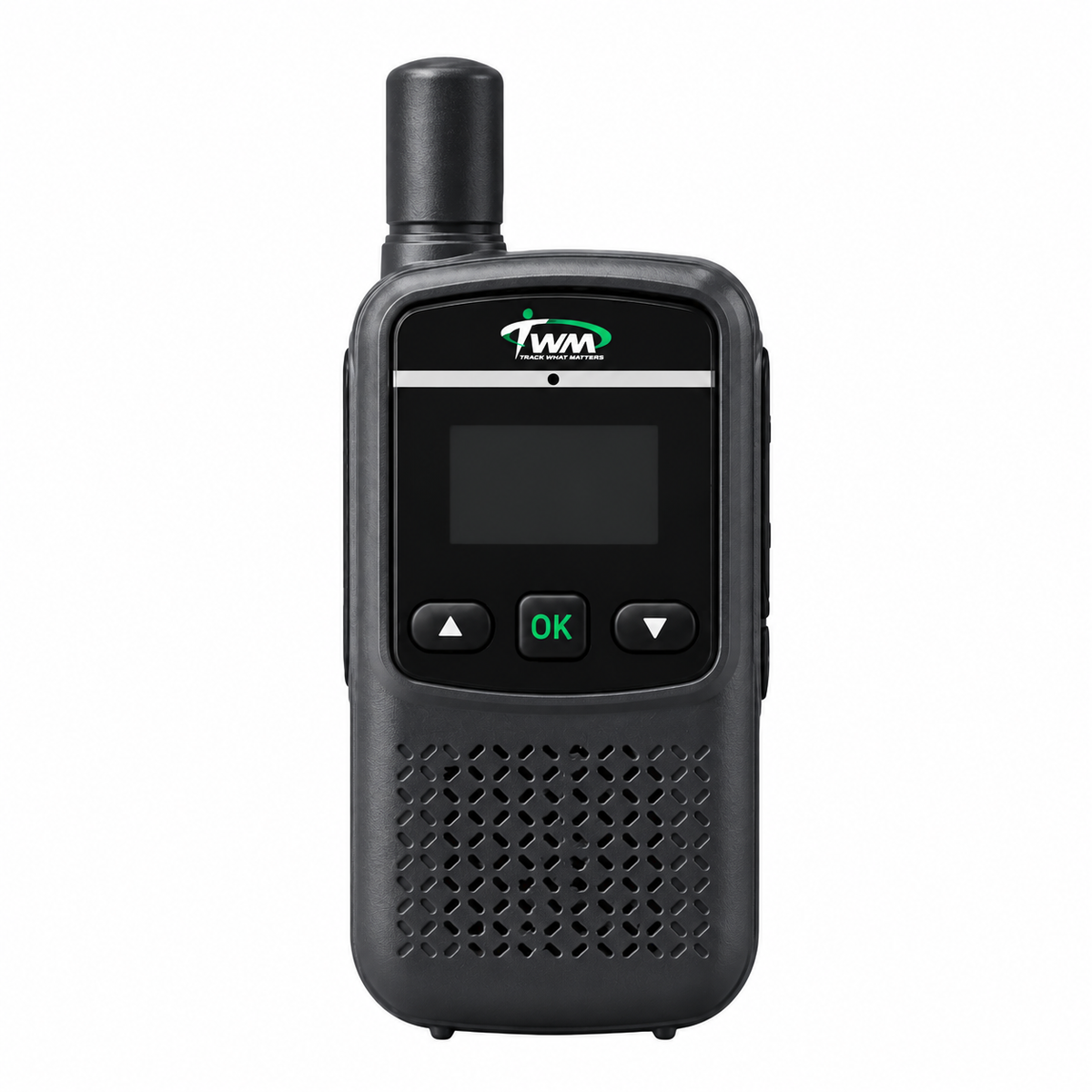 Black TWM Talkie push-to-talk handset, front view